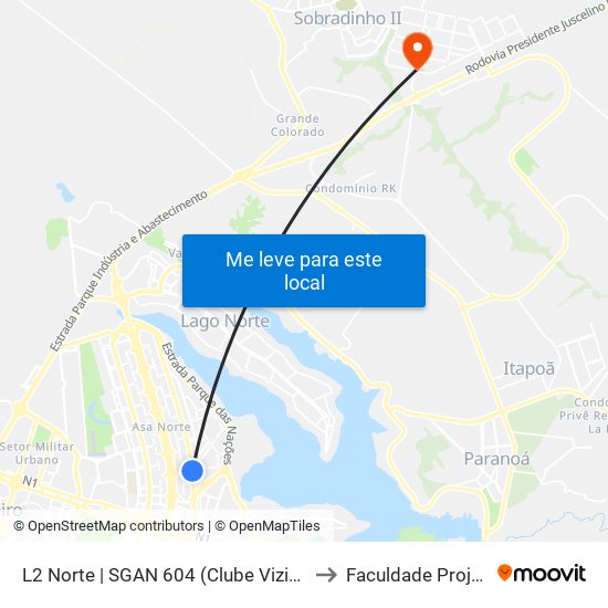 L2 Norte | SGAN 604 (Clube Vizinhança) to Faculdade Projeção map