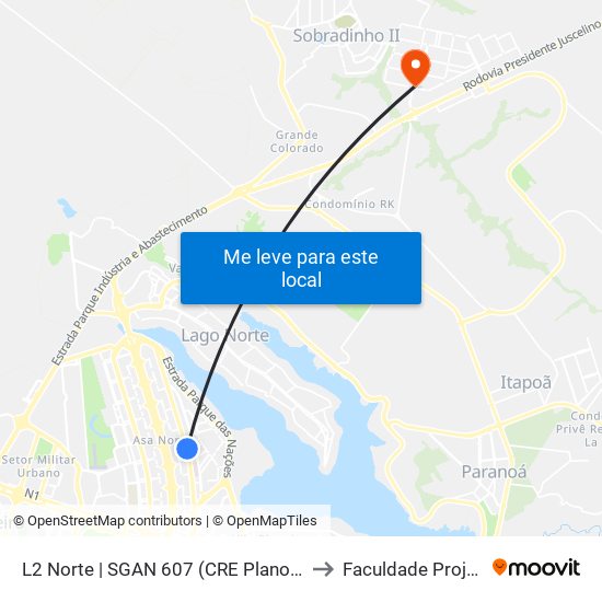 L2 Norte | SGAN 607 (CRE Plano Piloto) to Faculdade Projeção map