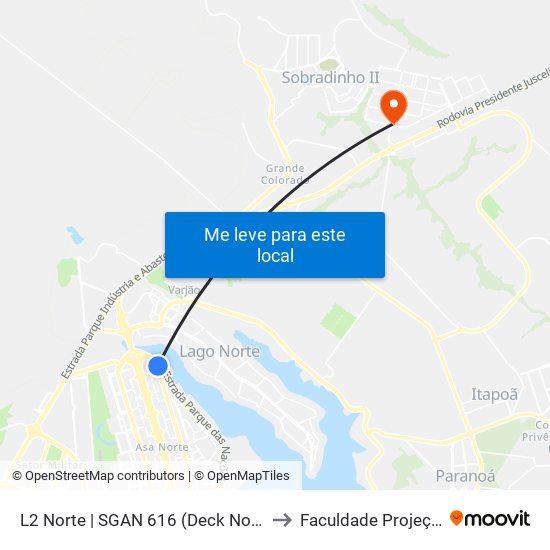 L2 Norte | SGAN 616 (Deck Norte) to Faculdade Projeção map