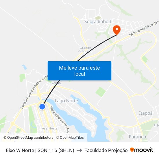 Eixo W Norte | Sqn 116 to Faculdade Projeção map