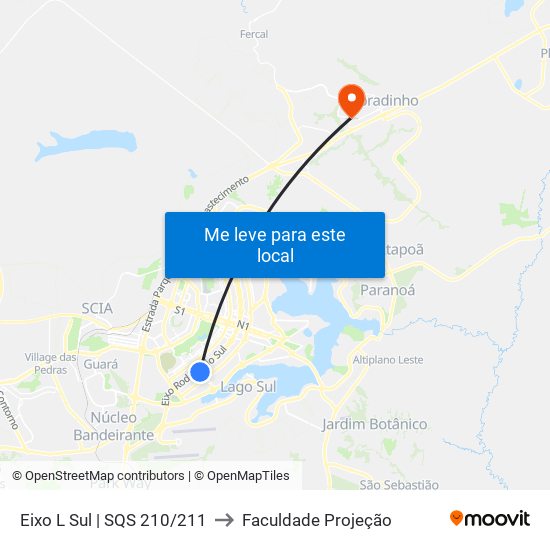 Eixo L Sul | SQS 210/211 to Faculdade Projeção map