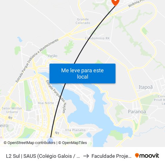 L2 Sul | SAUS (Colégio Galois / OAB) to Faculdade Projeção map