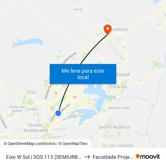 Eixo W Sul | Sqs 113 (Desembarque Metropolitano) to Faculdade Projeção map