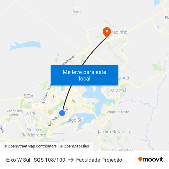 Eixo W Sul | Sqs 108/109 to Faculdade Projeção map