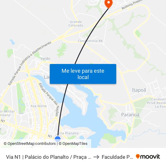 Via N1 | Palácio do Planalto / Praça dos Três Poderes to Faculdade Projeção map