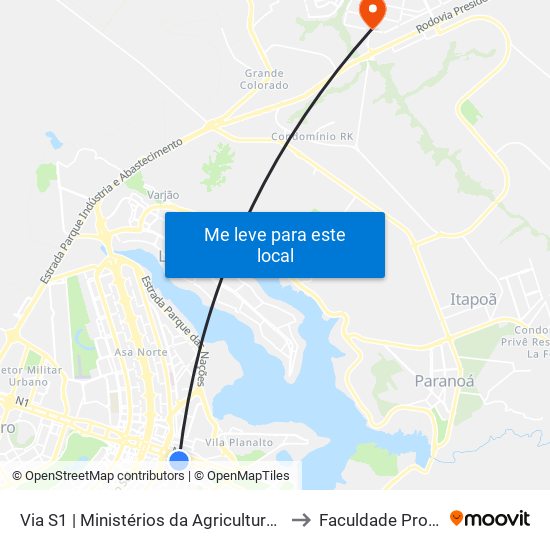 Via S1 | Ministérios Da Agricultura / Economia to Faculdade Projeção map