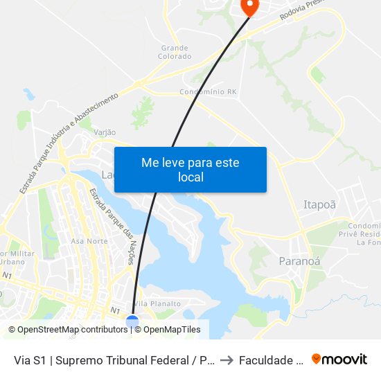 Via S1 | Supremo Tribunal Federal / Praça dos Três Poderes to Faculdade Projeção map