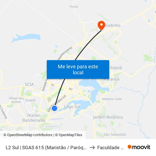 L2 Sul | SGAS 615 (Maristão / Paróquia Sagrado Coração) to Faculdade Projeção map