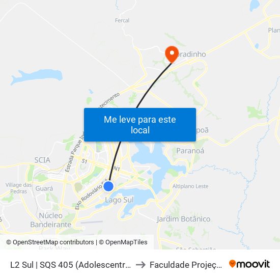 L2 Sul | SQS 405 (Adolescentro) to Faculdade Projeção map