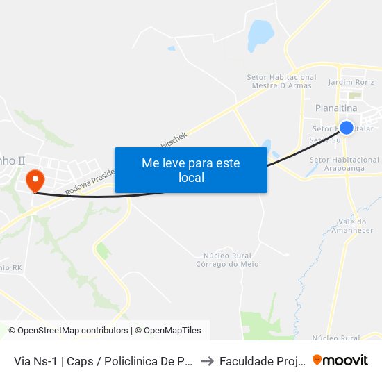 Via Ns-1 | Caps / Policlinica De Planaltina to Faculdade Projeção map
