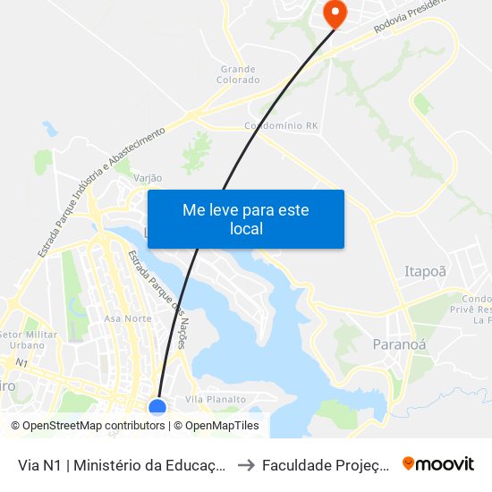 Via N1 | Ministério da Educação to Faculdade Projeção map