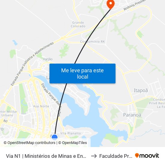 Via N1 | Ministérios De Minas E Energia / Turismo to Faculdade Projeção map