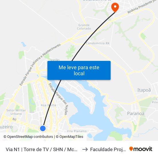 Via N1 | Torre De Tv / Shn / Mcdonald's to Faculdade Projeção map