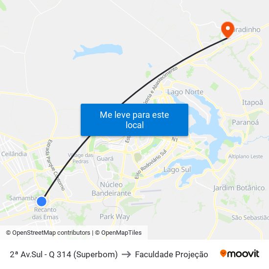2ª Av.Sul - Q 314 (Superbom) to Faculdade Projeção map