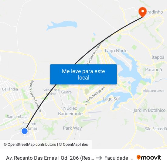 Av. Recanto Das Emas | Qd. 206 (Restaurante Comunitário) to Faculdade Projeção map