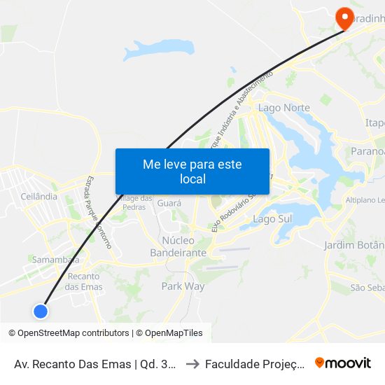 Av. Recanto Das Emas | Qd. 308 to Faculdade Projeção map