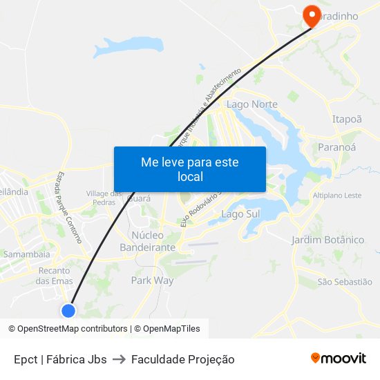 Epct | Fábrica Jbs to Faculdade Projeção map