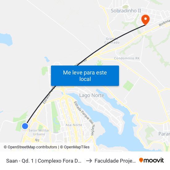 Saan - Qd. 1 | Complexo Fora Do Eixo to Faculdade Projeção map
