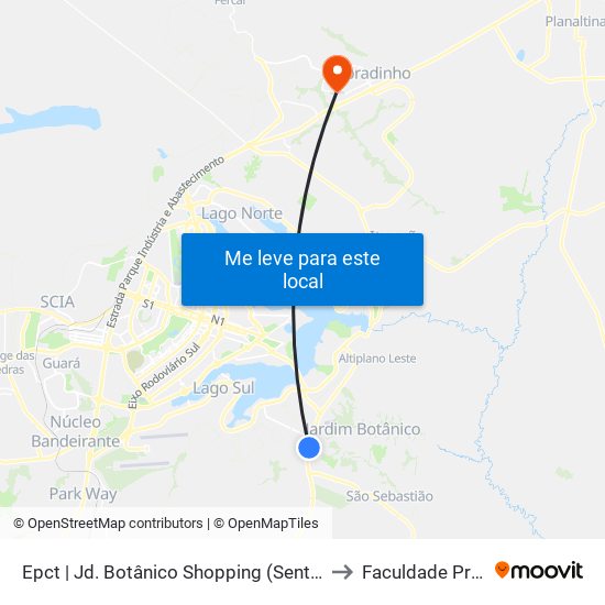 Epct | Jd. Botânico Shopping (Sentido Ponte Jk) to Faculdade Projeção map