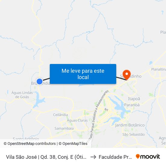 Vila São José | Qd. 38, Conj. E (Ótica Essencial) to Faculdade Projeção map