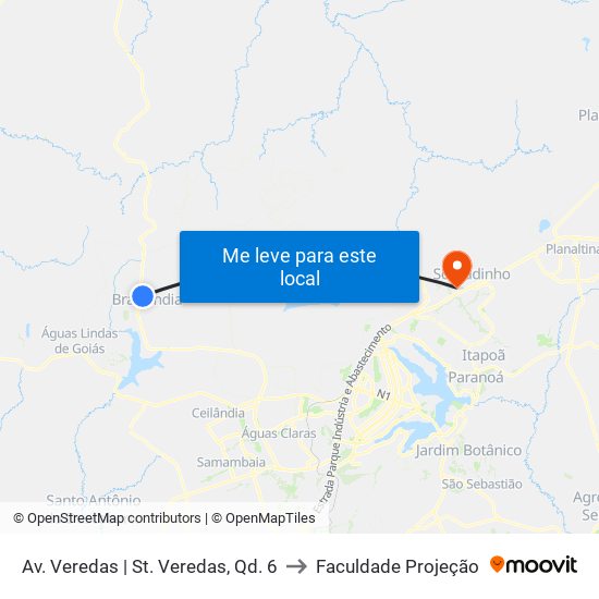 Av. Veredas | St. Veredas, Qd. 6 to Faculdade Projeção map