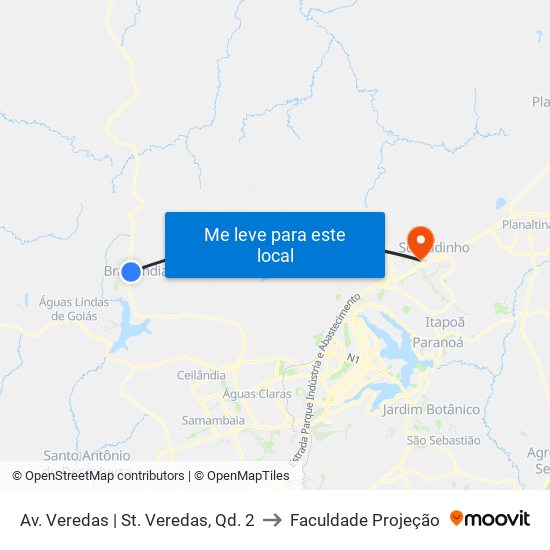 Av. Veredas | St. Veredas, Qd. 2 to Faculdade Projeção map