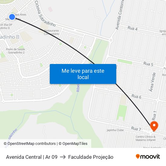 Avenida Central | Ar 09 to Faculdade Projeção map