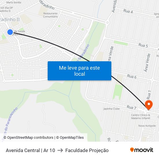 Avenida Central | Ar 10 to Faculdade Projeção map