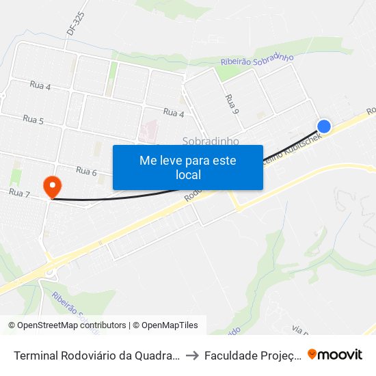 Terminal Rodoviário da Quadra 18 to Faculdade Projeção map