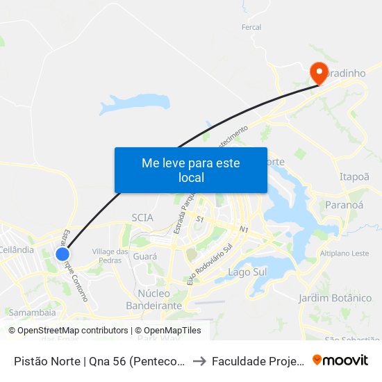 Pistão Norte | Qna 56 (Pentecostes) to Faculdade Projeção map