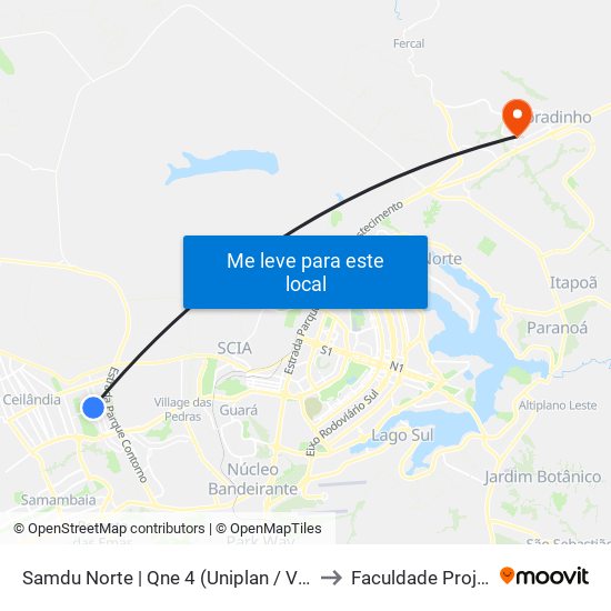Samdu Norte | Qne 4 (Uniplan / Vivendas) to Faculdade Projeção map