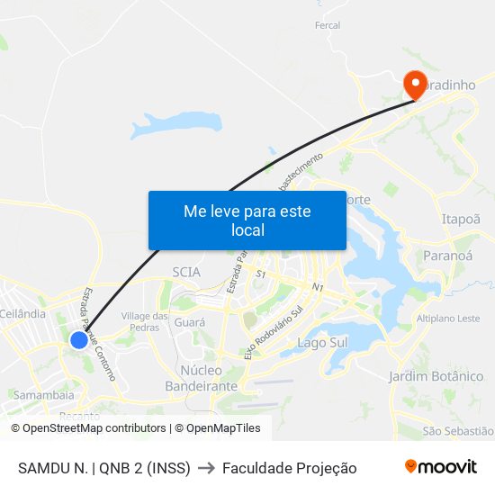 SAMDU N. | QNB 2 (INSS) to Faculdade Projeção map