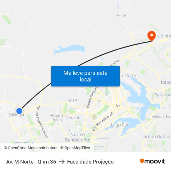 Av. M Norte - Qnm 36 to Faculdade Projeção map