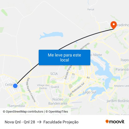 Nova Qnl - Qnl 28 to Faculdade Projeção map