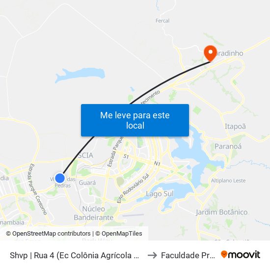 Shvp | Rua 4 (Ec Colônia Agrícola Vicente Pires) to Faculdade Projeção map