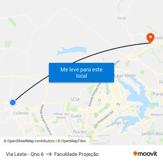 Via Leste - Qno 6 to Faculdade Projeção map
