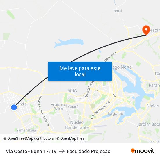 Via Oeste - Eqnn 17/19 to Faculdade Projeção map