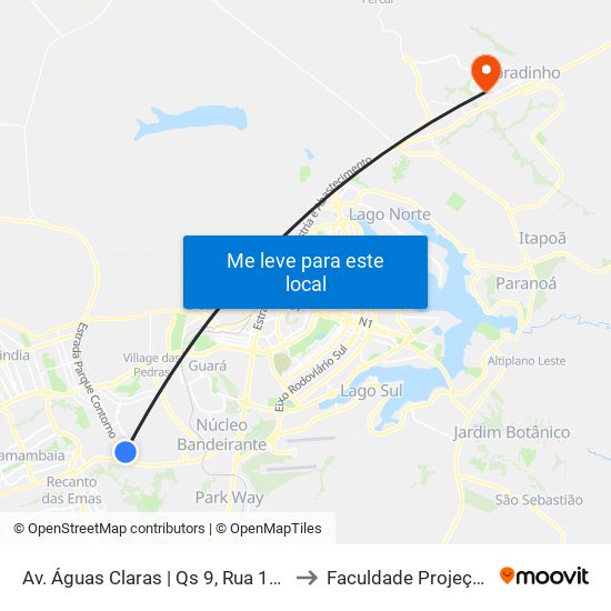 Av. Águas Claras | Qs 9, Rua 120 to Faculdade Projeção map