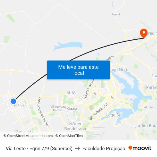 Via Leste - Eqnn 7/9 (Supercei) to Faculdade Projeção map