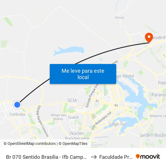 Br 070 Sentido Brasília - Ifb Campus Taguatinga to Faculdade Projeção map