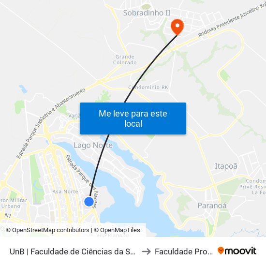 UnB | Faculdade de Ciências da Saúde / FM to Faculdade Projeção map