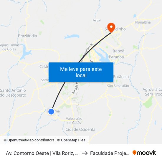 Av. Contorno Oeste | Vila Roriz, Qd. B to Faculdade Projeção map