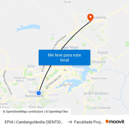 EPIA | Candangolândia (SENTIDO GOIÁS) to Faculdade Projeção map