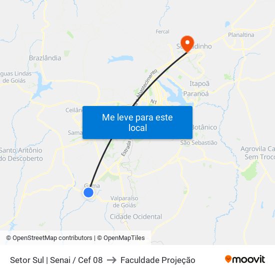 Setor Sul | Senai / Cef 08 to Faculdade Projeção map