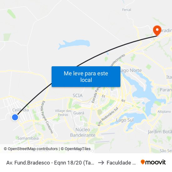 Av. Fund.Bradesco - Eqnn 18/20 (Tatico/Hosp. Anchieta) to Faculdade Projeção map