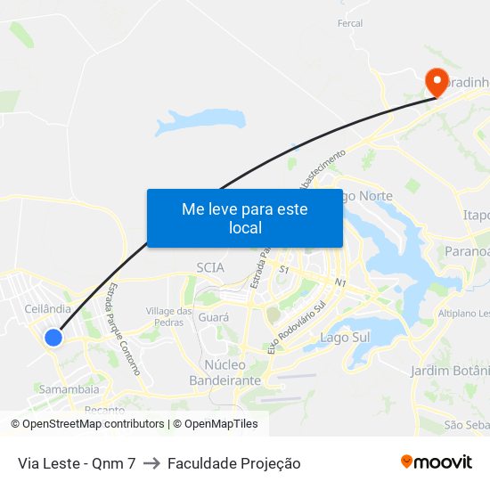 Via Leste - Qnm 7 to Faculdade Projeção map