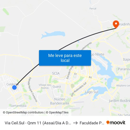 Via Ceil.Sul - Qnm 11 (Assaí/Dia A Dia/Adm. Regional) to Faculdade Projeção map