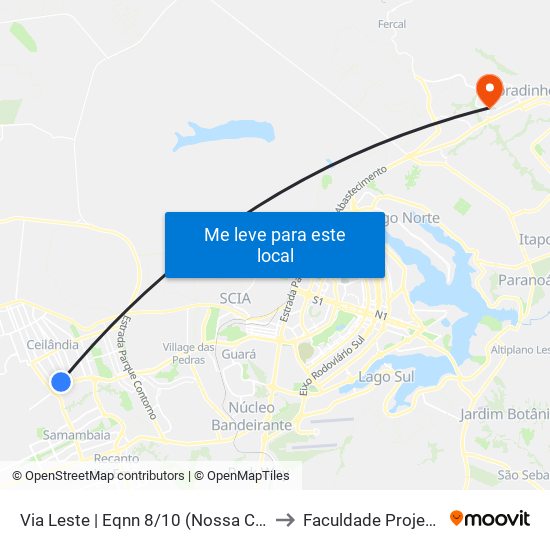 Via Leste | Eqnn 8/10 (Nossa Casa) to Faculdade Projeção map