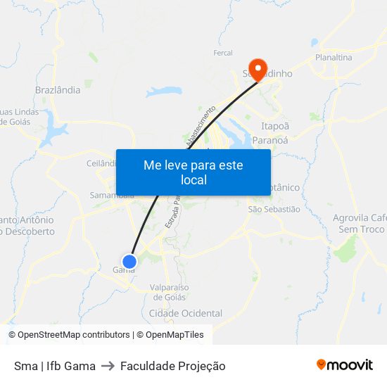 Sma | Ifb Gama to Faculdade Projeção map