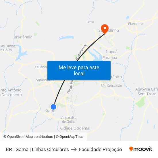 BRT Gama | Linhas Circulares to Faculdade Projeção map